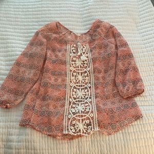 Aeropostale peasant embroidered blouse w/ tassel tie & cinched sleeves. Size XS